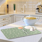 Sage Green Dish Drying Mat Quick Absorbent 18x24 Doodled Botany Flowers Leaves - Image 6