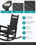 SERWALL Outdoor Rocking Chair Set of 2, HDPE Rocking Chairs for Adult, Black - Image 4
