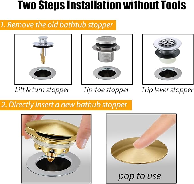 Bathtub Drain Stopper, Pop Up Tub Stopper and Cover, Bottom - Image 4