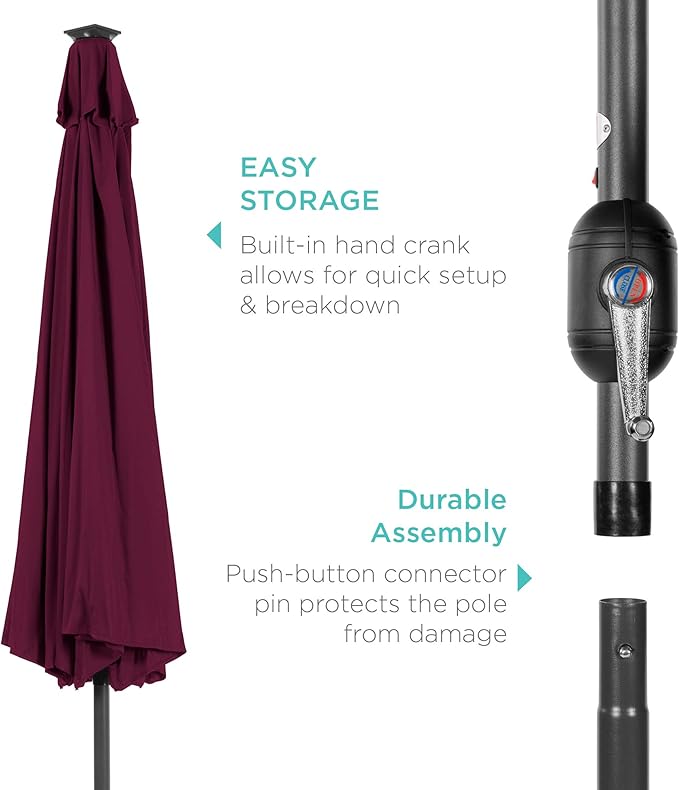Best Choice Products 10ft Solar Polyester LED Lighted Patio Umbrella w/Tilt Adjustment and UV-Resistant Fabric - Image 6