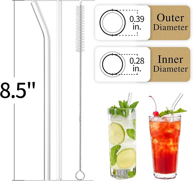 Piteno® 16-Pack Reusable Glass Drinking Straws, 8.5''x10MM, Milkshakes - Image 2