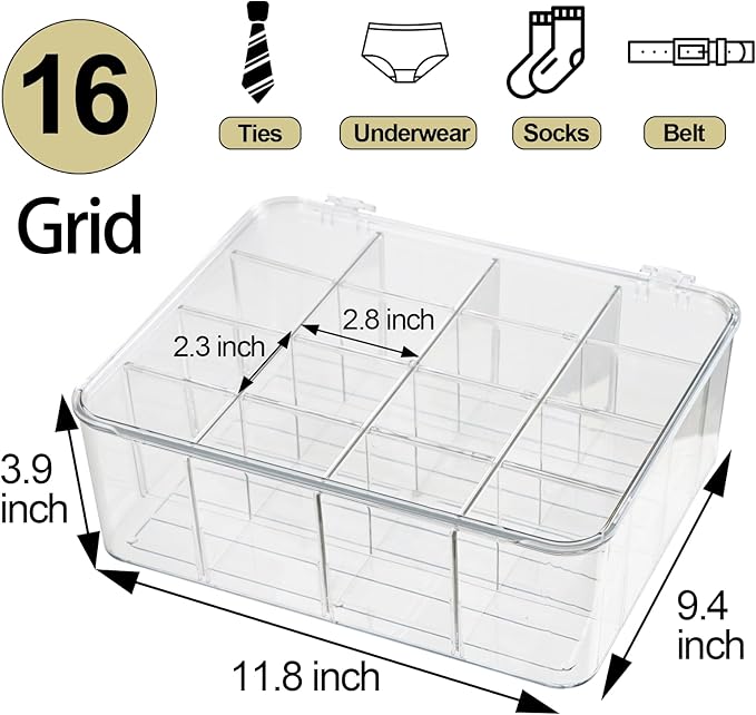 Socks Underwear Drawer Organzier Dividers, 16 Compartment Removable Divided - Image 3