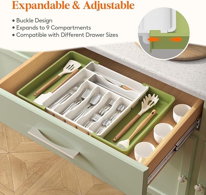 Lifewit Utensil Organizer for Kitchen Drawer, Expandable Cooking Silverware Tray - Image 4