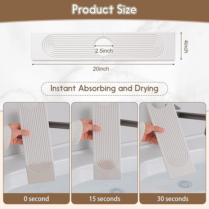 Faucet Mat for Kitchen Sink, Diatomite Quick Drying Tray, 20 Inch Kitchen Sink - Image 2