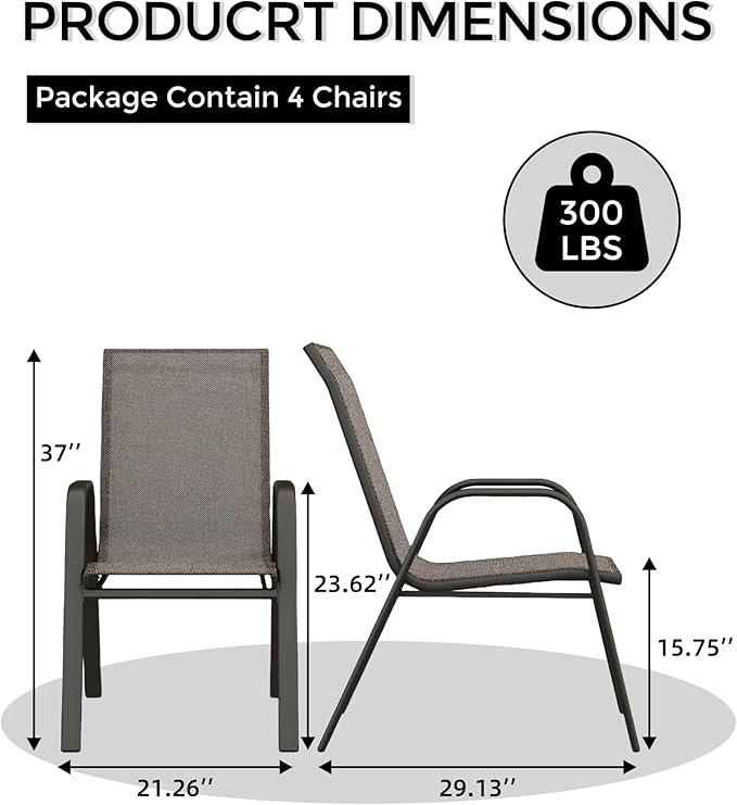 Outdoor Stackable Dining Chairs Set of 4, High-Back Patio Stacking Chairs, Patio Chairs with Textilene Farbic & Metal Frame for Lawn Backyard Deck Garden,Brown - Image 7