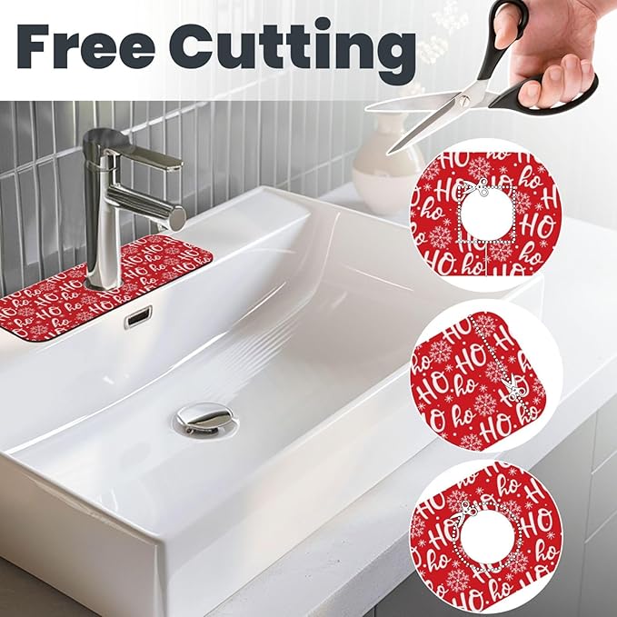 Christmas Snowflake Ho Red Buffalo Plaid Kitchen Sink Splash Guard Faucet Mat 1 - Image 3