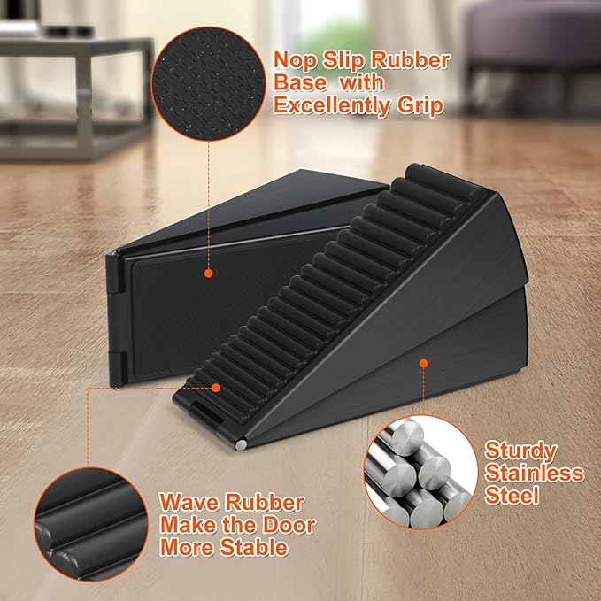 2 Pack Black Adjustable Large Door Stoppers, Heavy Duty Door Stoppers - Image 3