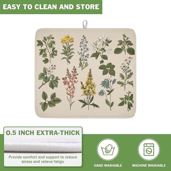 Vintage Plants Herbs Floral Dish Drying Mat - Image 5