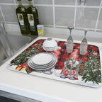 Giwawa Winter Gnome Dish Drying Mat 18x24 inch Christmas Elf Trees Snowflakes - Image 6