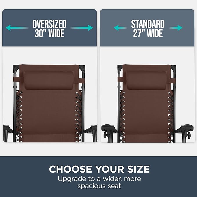 Best Choice Products 30” Wide Folding Zero Gravity Outdoor Recliner Patio Lounge Chair w/Adjustable Canopy Shade, Headrest, Side Accessory Tray - Brown - Image 4