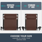 Best Choice Products 30” Wide Folding Zero Gravity Outdoor Recliner Patio Lounge Chair w/Adjustable Canopy Shade, Headrest, Side Accessory Tray - Brown - Image 4