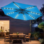 wikiwiki 10ft Solar LED Patio Umbrella with Base Included, Offset Umbrella with Sandbag Base, Cantilever Patio Umbrellas for Backyard, Garden & Deck, 32 LED Lights & Polyester Shade, Royal Blue - Image 9