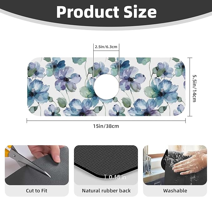 Abstract Flower Blooming Floral Watercolor Kitchen Sink Splash Guard Faucet Mat - Image 2