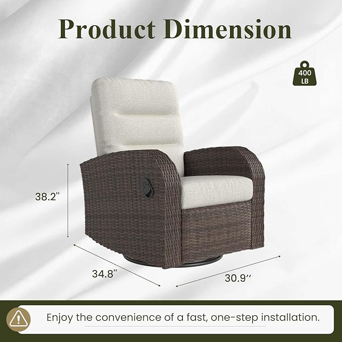 LayinSun Oversized Wicker Outdoor Swivel Glider Recliner with Adjustable Backrest & Footrest, Patio Reclining Lounge Chair - Set of 2 - Image 2