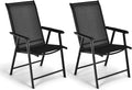 Giantex Set of 2 Patio Folding Chairs, Portable Outdoor Dining Chairs with Armrest for Porch Camping Pool Beach Deck Lawn Garden, Metal Frame, Black by Giantex
