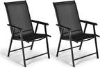 Giantex Set of 2 Patio Folding Chairs, Portable Outdoor Dining Chairs with Armrest for Porch Camping Pool Beach Deck Lawn Garden, Metal Frame, Black by Giantex