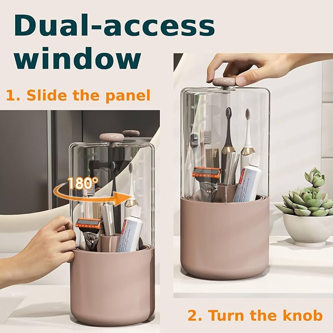 Toothbrush Holder with Cover 360 Rotating 4 Compartments Bathroom Toothpaste - Image 3