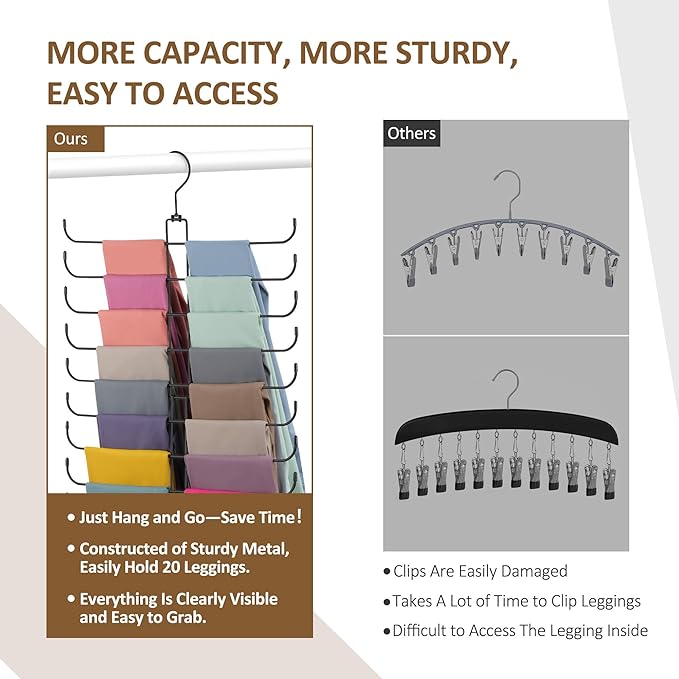 ZEDODIER Legging Organizer for Closet Hanging, Rotatable Yoga Pants Hanger for - Image 3