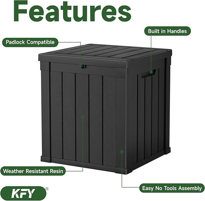 50 gallon deck box,All-weather resin material outdoorstorage box easy to install and portable,Suitable for indoor and outdoor scenes (black) - Image 3