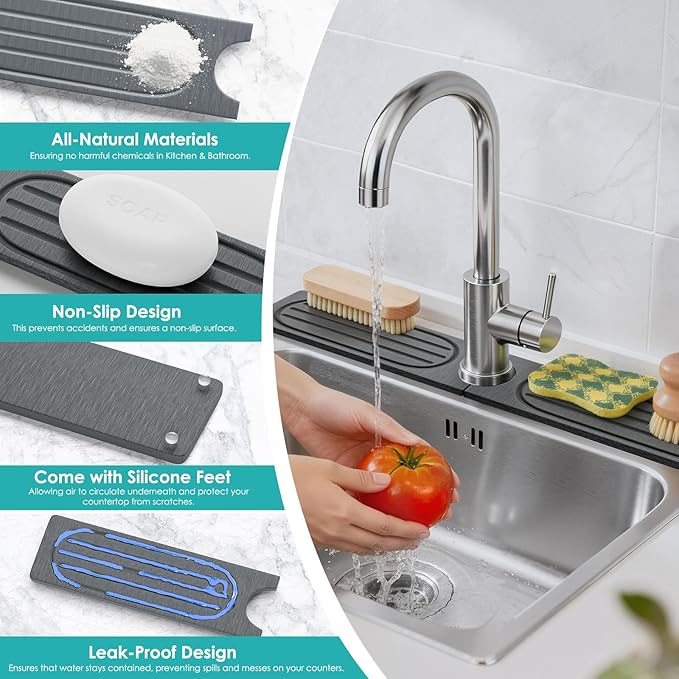4Pcs Stone Faucet Mat for Kitchen Sink, Diatomite Quick Dry Water Absorbing - Image 4
