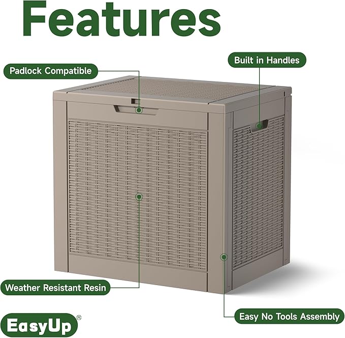 EasyUp 31 Gallon Outdoor Storage Box, Resin Waterproof UV-Resistant Deck Box, Reinforced Stability for Patio, Garden, and Poolside, Rattan Gray - Image 3