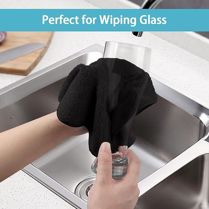 HOMEXCEL Black Microfiber Cleaning Cloth, 5 Pack Cleaning Towels - Image 5