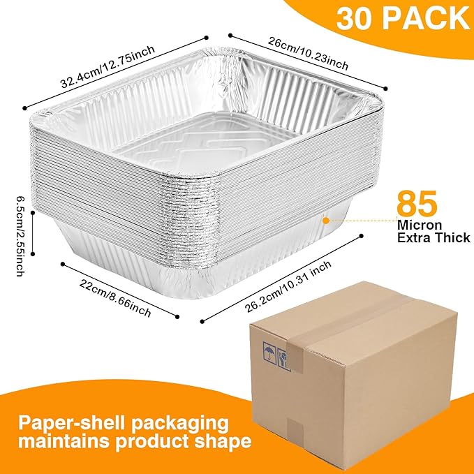 Gladify Aluminum Foil Pans 9x13 Disposable Baking Pans 30 Pack Heavy Duty Half - Image 2