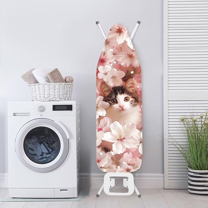 Pink Flower Cat Ironing Board Cover Cover Heat-Reflective Scorch Resistant Home - Image 3