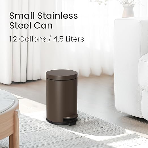Cesun 1.2 Gallons Small Brown Trash Can, Bathroom Garbage Can - Image 2