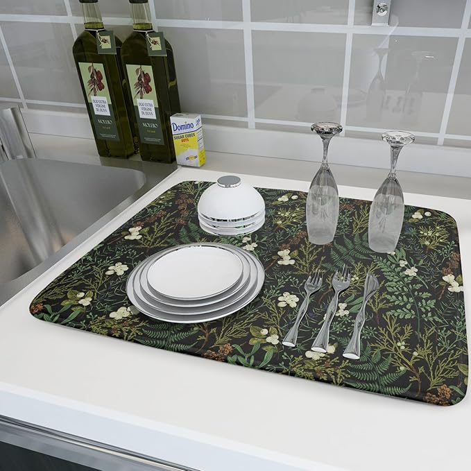 Black Sage Green Plant Dish Drying Pad 18 x 24 Inch - Image 6