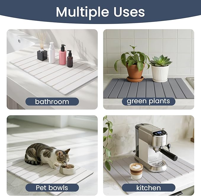 Meowoo Stone Drying Mat for Kitchen Counter, 15.7"x11.8" Foldable Diatomaceous - Image 7