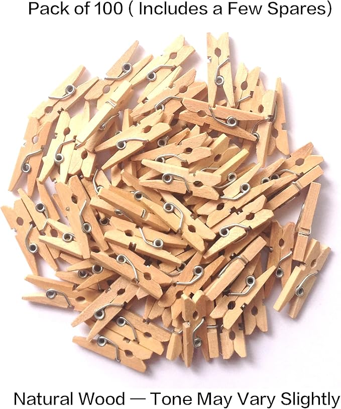 LWR CRAFTS Wooden Mini Clothespins 100 Per Pack 1" 2.5cm - Image 5