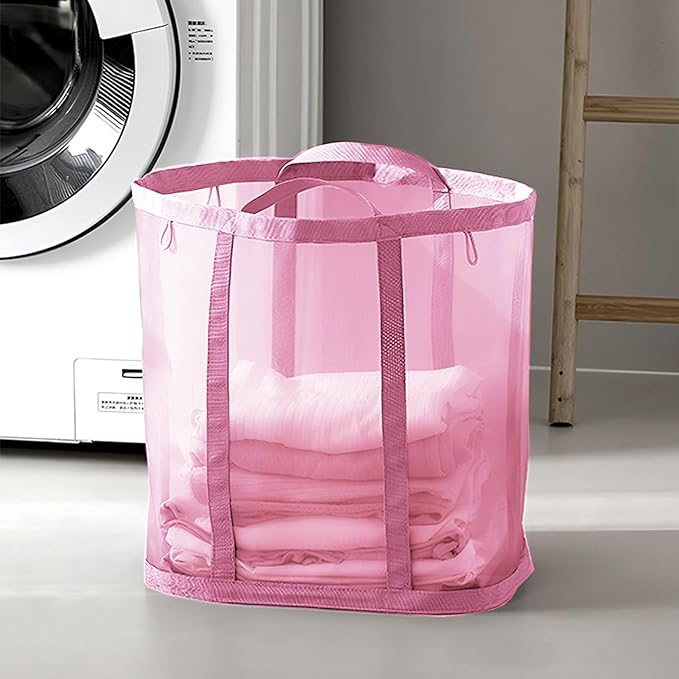 Mesh Bag with Handles, Collapsible Laundry Basket, Foldable Laundry Bag by HGZBS