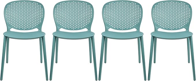 2xhome Set of 4 Patio Dining Chairs | Modern Stackable Outdoor Pool Side Chair | Weather Resistant Plastic for Yard, Porch, Balcony, Kitchen, Teal by 2xhome