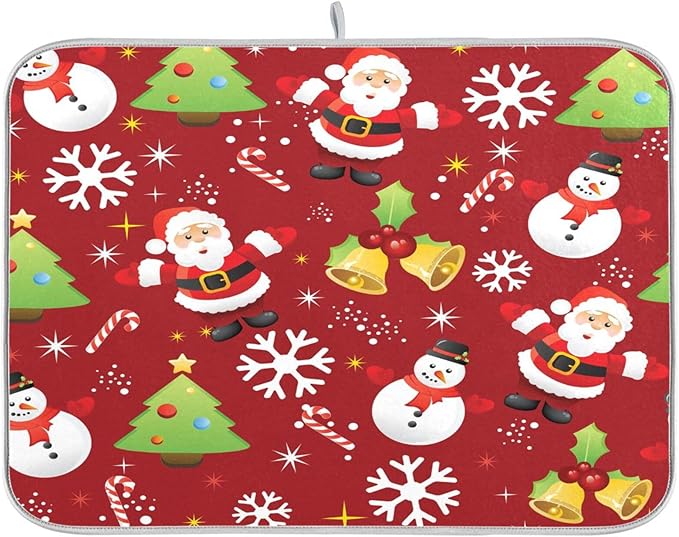 Christmas Snowman Santa Snowflake Bell Dish Drying Mat by BOENLE-WELCOMEYOURCOMING