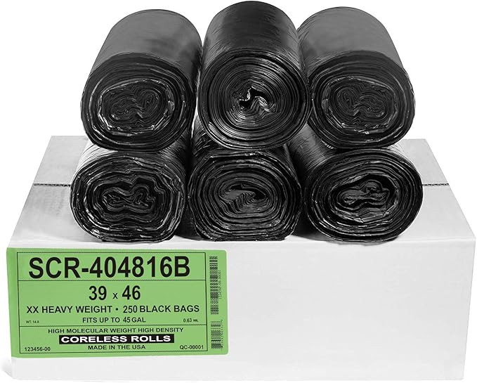 Aluf Plastics 45 Gallon 16 Micron Black Trash Bags by AlufPlastics