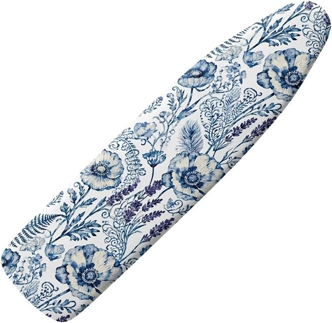 Blue Floral Print Ironing Board Cover Heavy Duty Thick Padding Iron Board by Pzuqiu