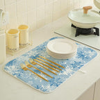 Christmas Dish Drying Mat 18x24 Inch Blue White Snowflake Winter Drying Mat - Image 4