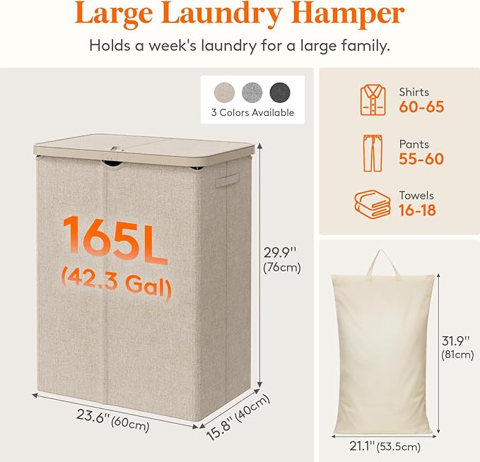 Lifewit 165L Large Laundry Basket - Image 4