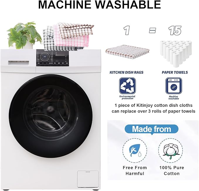 Kitinjoy Cotton 16 Pack Kitchen Towels and Dishcloths Sets, 16 x 25 Inch & 12 X - Image 5