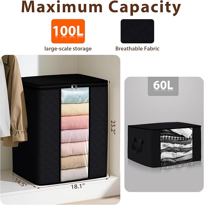 SpaceWhisper 8 Pack 100L Clothes Storage, Foldable Thick Fabric Blanket Storage - Image 2