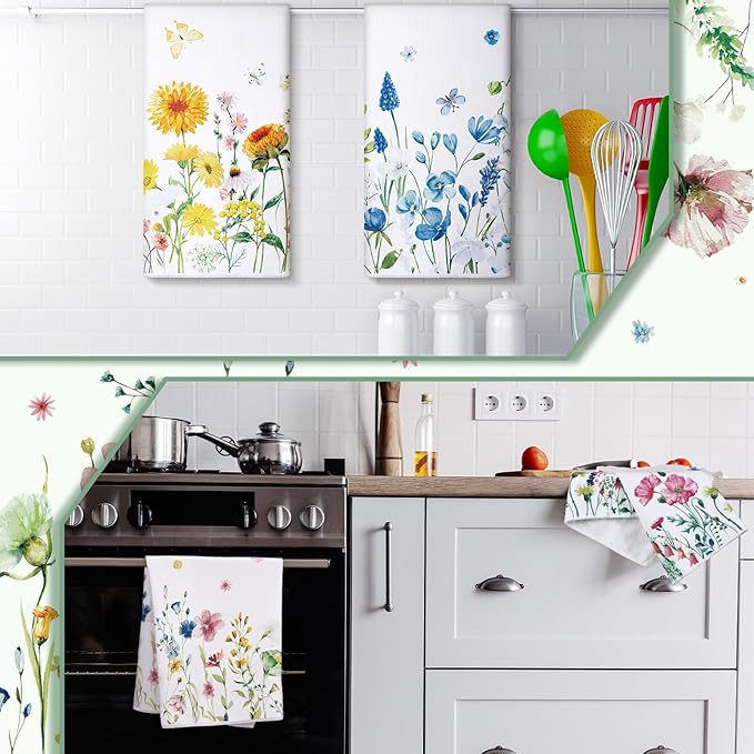 Geyoga 6 Pcs Spring Floral Kitchen Towels Flamingo Dish Hand Towels Sunflower - Image 6