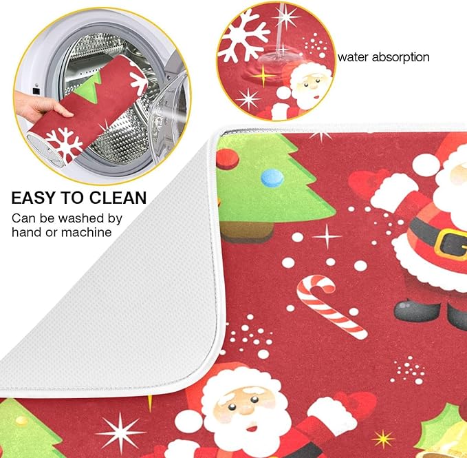 Christmas Snowman Santa Snowflake Bell Dish Drying Mat - Image 2