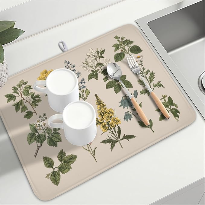 Vintage Plants Herbs Floral Dish Drying Mat - Image 8