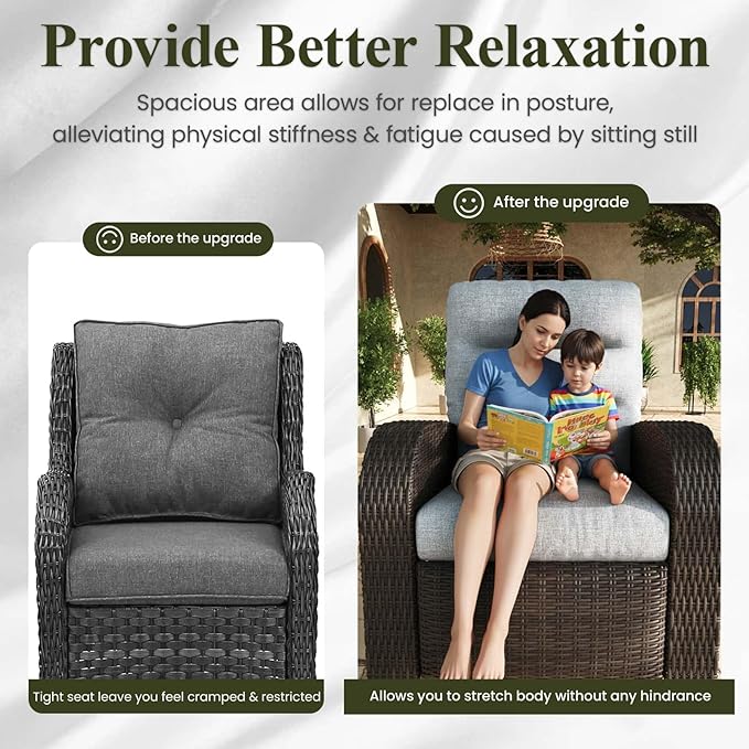 LayinSun Oversized Wicker Outdoor Swivel Glider Recliner with Adjustable Backrest & Footrest, Patio Reclining Lounge Chair - Image 6