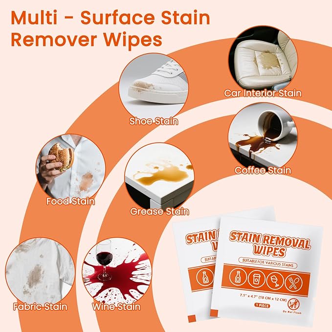 Stain Remover Wet Wipes Bulk, Individual Wrapped Clothes Portable Travel Messy - Image 3