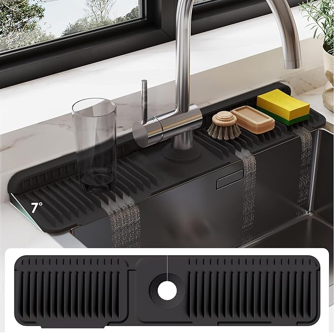 24 Inch Silicone Faucet Mat for Kitchen Sink Splash Guard by Doeklpo