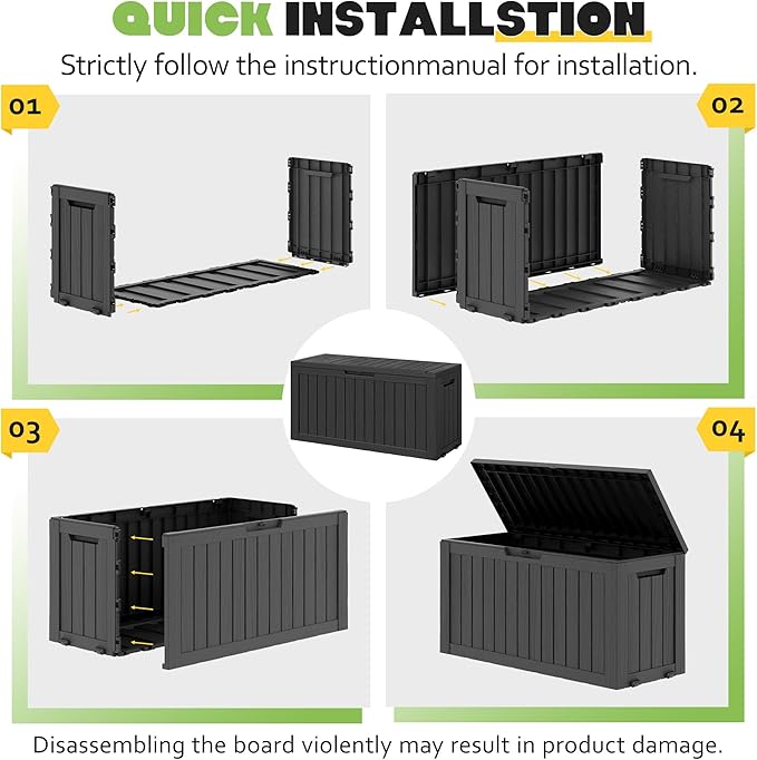 Outdoor Storage Box, Resin Deck Boxes Indoor and outdoor, Waterproof Storage Box Lockable Lid (Black, 75 Gallon) - Image 7