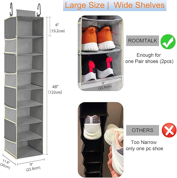 2 Pack Large-Sized Hanging Shoe Organizer 8-Shelf, Hanging Closet Organizer - Image 3