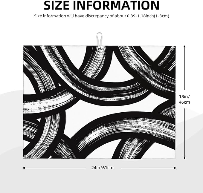 Black and White Abstract Curved Dish Drying Mats, Washable Reversible Foldable - Image 7